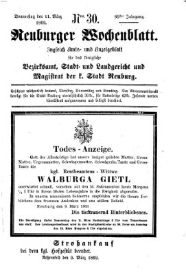 Neuburger Wochenblatt Donnerstag 11. März 1869