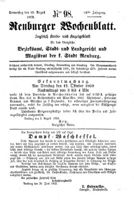 Neuburger Wochenblatt Donnerstag 12. August 1869