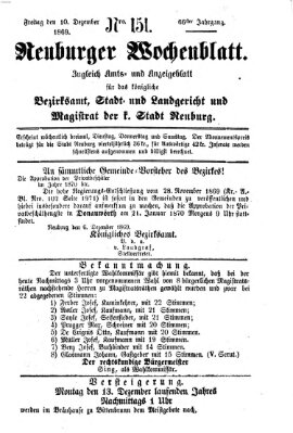 Neuburger Wochenblatt Freitag 10. Dezember 1869