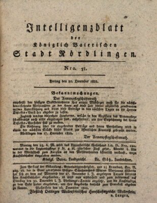 Intelligenzblatt der Königlich Bayerischen Stadt Nördlingen Freitag 20. Dezember 1822