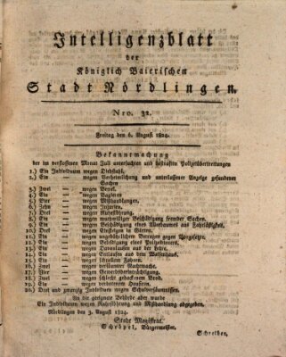 Intelligenzblatt der Königlich Bayerischen Stadt Nördlingen Freitag 6. August 1824