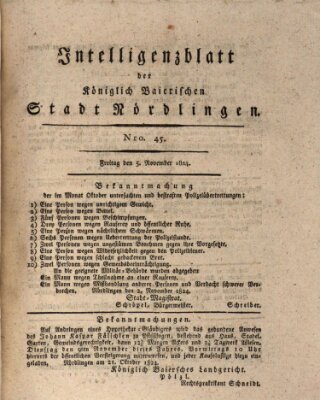 Intelligenzblatt der Königlich Bayerischen Stadt Nördlingen Freitag 5. November 1824