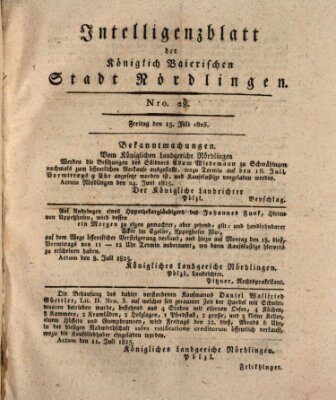 Intelligenzblatt der Königlich Bayerischen Stadt Nördlingen Freitag 15. Juli 1825
