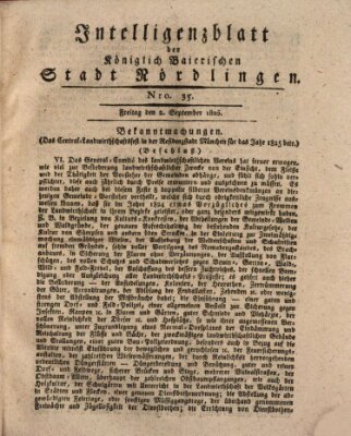 Intelligenzblatt der Königlich Bayerischen Stadt Nördlingen Freitag 2. September 1825
