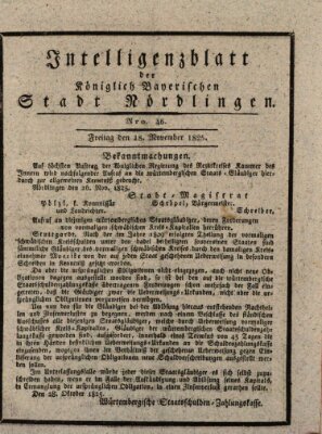 Intelligenzblatt der Königlich Bayerischen Stadt Nördlingen Freitag 18. November 1825