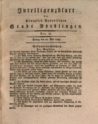 Intelligenzblatt der Königlich Bayerischen Stadt Nördlingen Freitag 26. Mai 1826