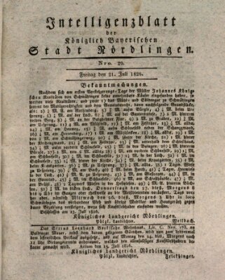 Intelligenzblatt der Königlich Bayerischen Stadt Nördlingen Freitag 21. Juli 1826