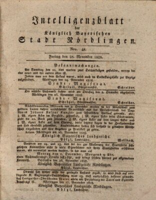 Intelligenzblatt der Königlich Bayerischen Stadt Nördlingen Freitag 28. November 1828