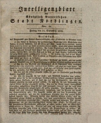 Intelligenzblatt der Königlich Bayerischen Stadt Nördlingen Freitag 17. September 1830