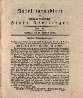 Intelligenzblatt der Königlich Bayerischen Stadt Nördlingen Dienstag 21. Oktober 1834