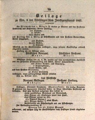 Intelligenzblatt der Königlich Bayerischen Stadt Nördlingen Dienstag 21. Februar 1837