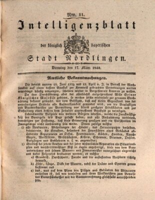Intelligenzblatt der Königlich Bayerischen Stadt Nördlingen Dienstag 17. März 1840