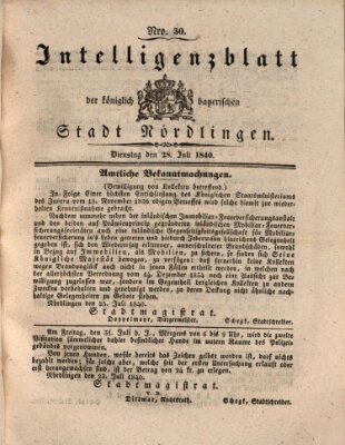Intelligenzblatt der Königlich Bayerischen Stadt Nördlingen Dienstag 28. Juli 1840