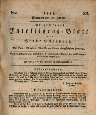 Allgemeines Intelligenz-Blatt der Stadt Nürnberg Mittwoch 28. Januar 1818