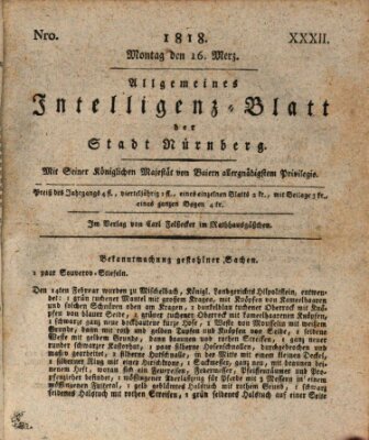 Allgemeines Intelligenz-Blatt der Stadt Nürnberg Montag 16. März 1818