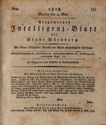 Allgemeines Intelligenz-Blatt der Stadt Nürnberg Montag 4. Mai 1818