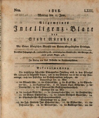 Allgemeines Intelligenz-Blatt der Stadt Nürnberg Montag 1. Juni 1818