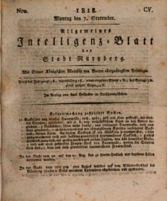 Allgemeines Intelligenz-Blatt der Stadt Nürnberg Montag 7. September 1818