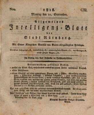 Allgemeines Intelligenz-Blatt der Stadt Nürnberg Montag 21. September 1818