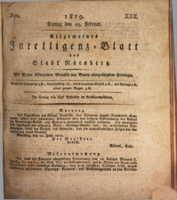 Allgemeines Intelligenz-Blatt der Stadt Nürnberg Freitag 19. Februar 1819