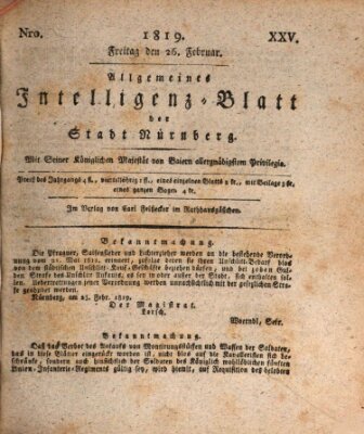 Allgemeines Intelligenz-Blatt der Stadt Nürnberg Freitag 26. Februar 1819