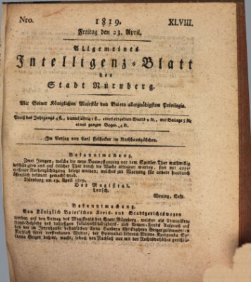 Allgemeines Intelligenz-Blatt der Stadt Nürnberg Freitag 23. April 1819