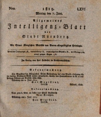 Allgemeines Intelligenz-Blatt der Stadt Nürnberg Montag 7. Juni 1819