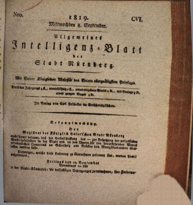 Allgemeines Intelligenz-Blatt der Stadt Nürnberg Mittwoch 8. September 1819