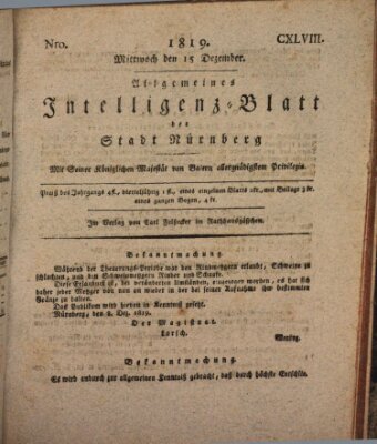 Allgemeines Intelligenz-Blatt der Stadt Nürnberg Mittwoch 15. Dezember 1819