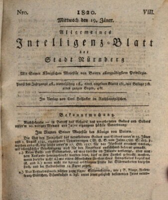 Allgemeines Intelligenz-Blatt der Stadt Nürnberg Mittwoch 19. Januar 1820