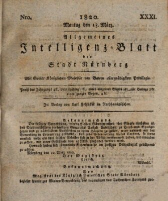 Allgemeines Intelligenz-Blatt der Stadt Nürnberg Montag 13. März 1820