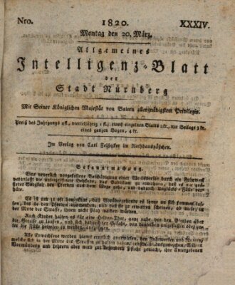 Allgemeines Intelligenz-Blatt der Stadt Nürnberg Montag 20. März 1820