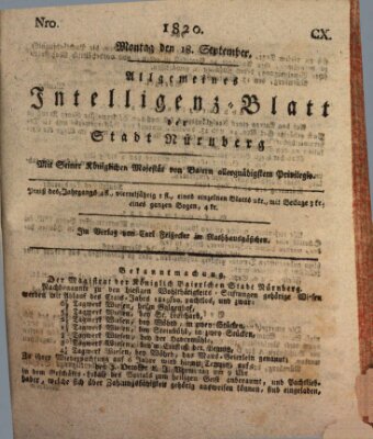 Allgemeines Intelligenz-Blatt der Stadt Nürnberg Montag 18. September 1820