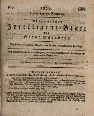 Allgemeines Intelligenz-Blatt der Stadt Nürnberg Freitag 29. September 1820