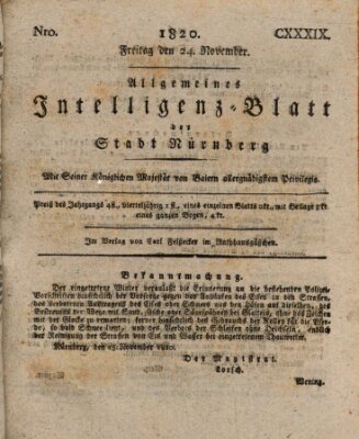Allgemeines Intelligenz-Blatt der Stadt Nürnberg Freitag 24. November 1820