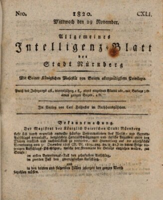 Allgemeines Intelligenz-Blatt der Stadt Nürnberg Mittwoch 29. November 1820
