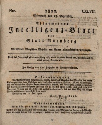 Allgemeines Intelligenz-Blatt der Stadt Nürnberg Mittwoch 13. Dezember 1820