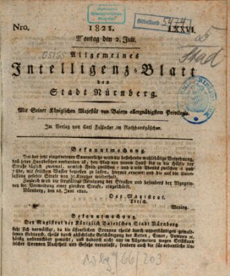 Allgemeines Intelligenz-Blatt der Stadt Nürnberg Montag 2. Juli 1821