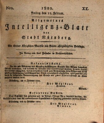 Allgemeines Intelligenz-Blatt der Stadt Nürnberg Freitag 15. Februar 1822