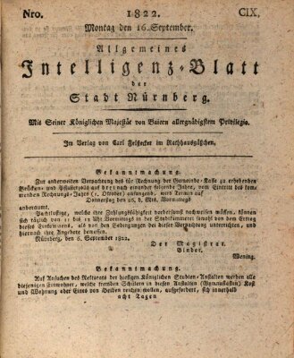 Allgemeines Intelligenz-Blatt der Stadt Nürnberg Montag 16. September 1822