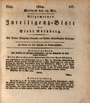 Allgemeines Intelligenz-Blatt der Stadt Nürnberg Mittwoch 19. Mai 1824