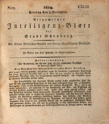 Allgemeines Intelligenz-Blatt der Stadt Nürnberg Freitag 3. Dezember 1824