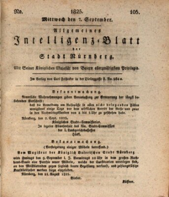 Allgemeines Intelligenz-Blatt der Stadt Nürnberg Mittwoch 7. September 1825