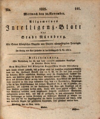 Allgemeines Intelligenz-Blatt der Stadt Nürnberg Mittwoch 30. November 1825