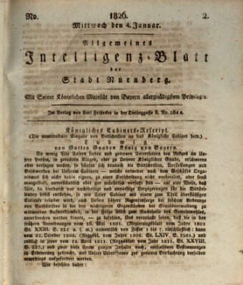 Allgemeines Intelligenz-Blatt der Stadt Nürnberg Mittwoch 4. Januar 1826