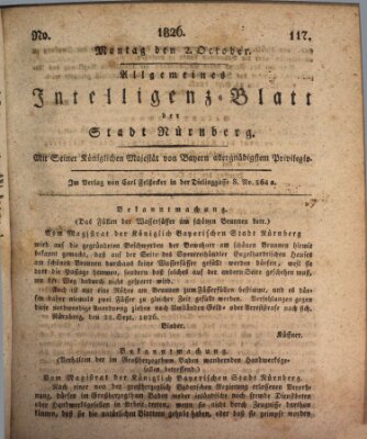 Allgemeines Intelligenz-Blatt der Stadt Nürnberg Montag 2. Oktober 1826