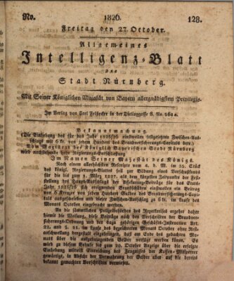 Allgemeines Intelligenz-Blatt der Stadt Nürnberg Freitag 27. Oktober 1826