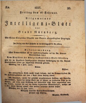 Allgemeines Intelligenz-Blatt der Stadt Nürnberg Freitag 16. Februar 1827