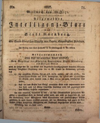 Allgemeines Intelligenz-Blatt der Stadt Nürnberg Mittwoch 20. Juni 1827