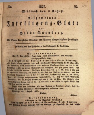 Allgemeines Intelligenz-Blatt der Stadt Nürnberg Mittwoch 8. August 1827